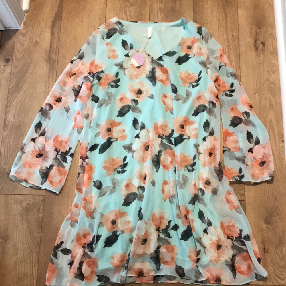 Pink Blush Maternity Dress- mint floral.